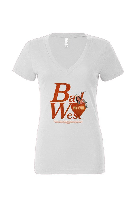 Women's cowgirl Deep V Neck White